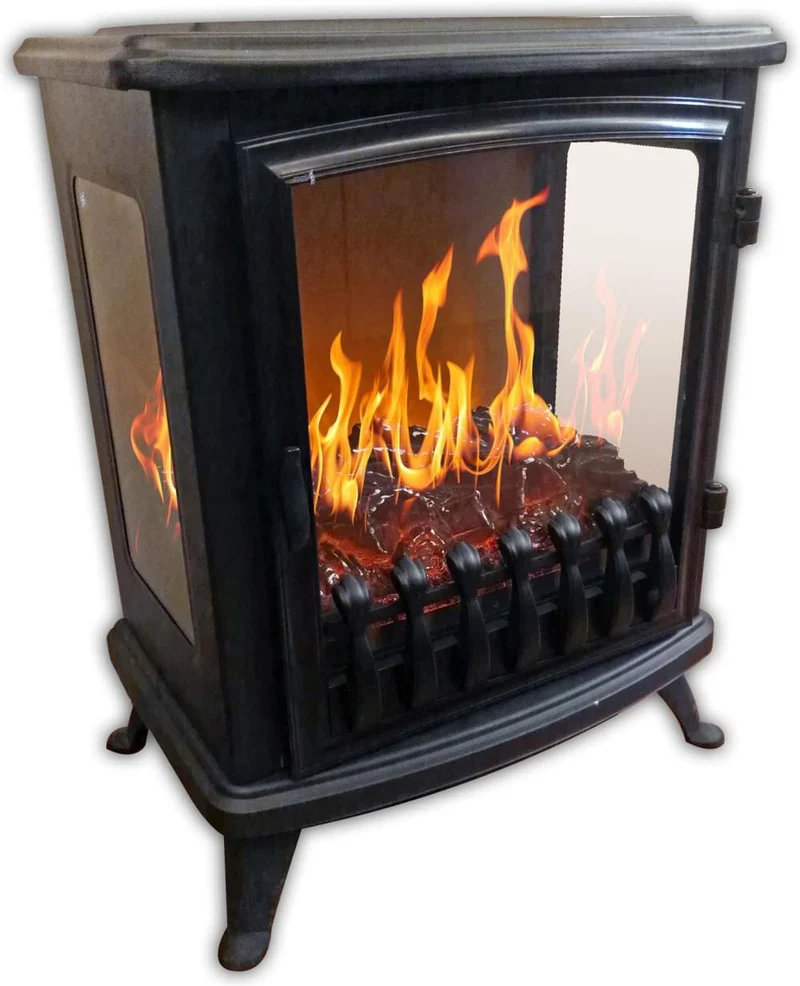 Camino Elettrico da Pavimento Effetto Fiamma 2000W CheminArte Fire Glass Nero