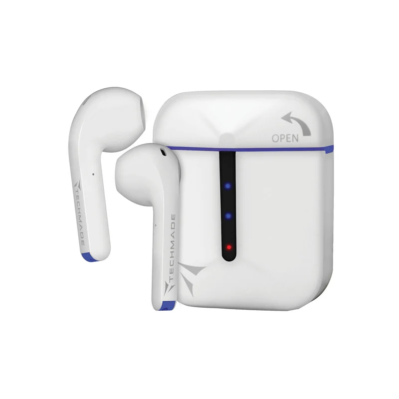 AURICOLARI STEREO BLUETOOTH TECHMADE EARBUDS BIANCO - CON BOX DI RICARICA