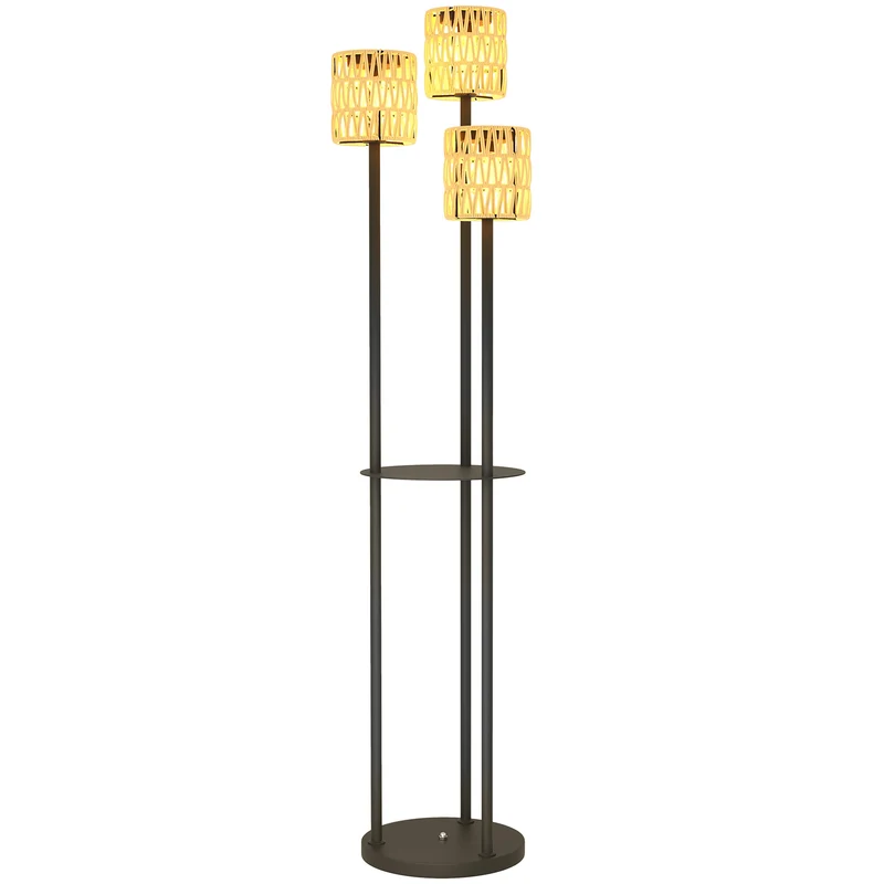 Lampada Solare da Esterno in stile Boho Ø37x144 cm con Ripiano Centrale in Rattan PE e Acciaio Nero e Giallo