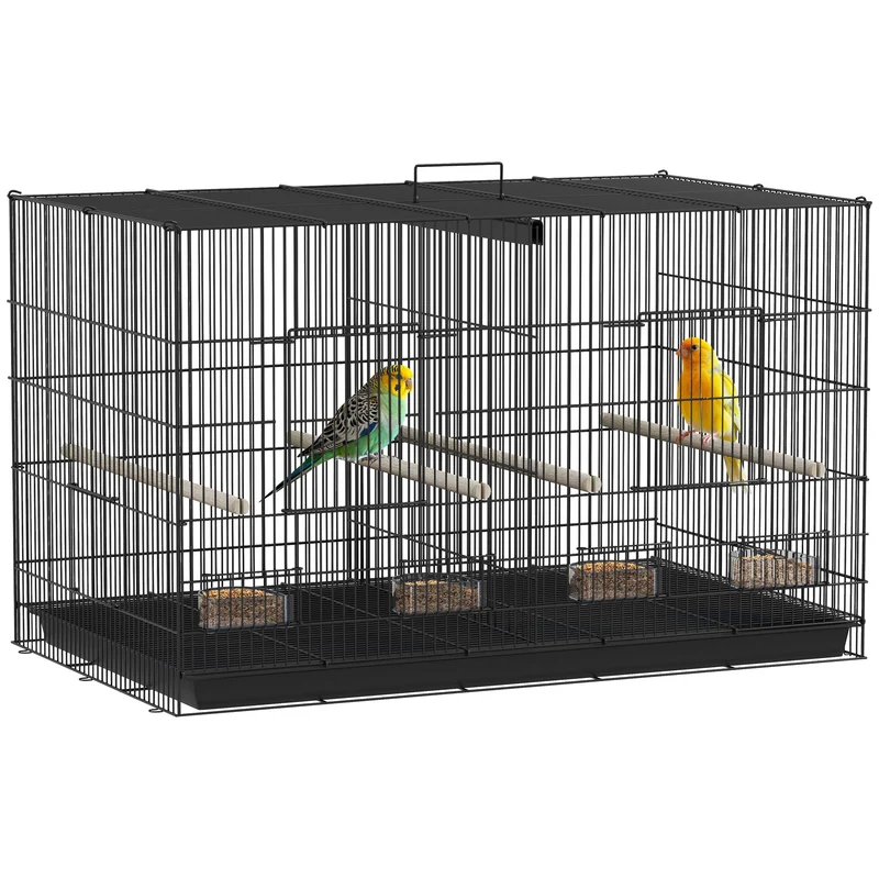 Gabbia per Uccelli 94x57x57 cm con Divisorio in Acciaio e PP Nero