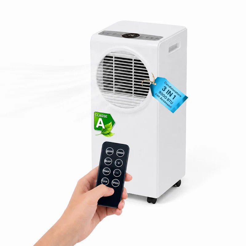 Condizionatore Portatile 9000 BTU 3 in 1 in ABS con Telecomando (Classe A R290), 950W + Timer