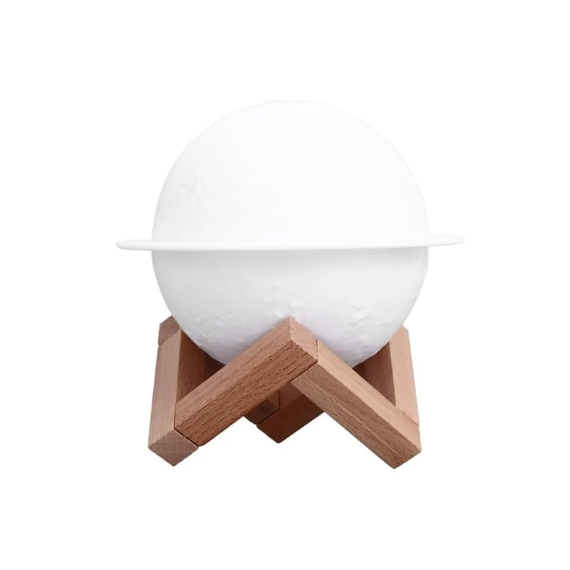 Umidificatore A Forma Di Pianeta Con 3 Led Multicolore Su Base In Legno E Cavo Usb