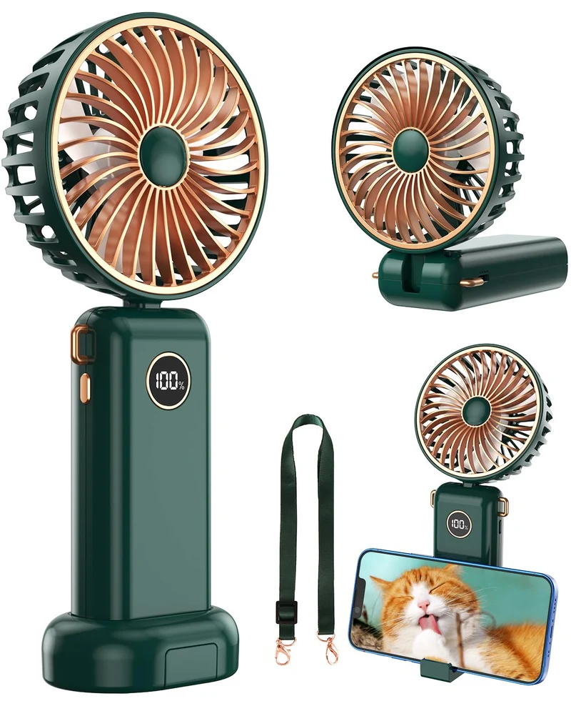 BSRANE Ventilatore Portatile, 3600 mAh Ventilatore USB C Ricaricabile, LED Display 5 Velocità Mini Ventilatore Portatile Pieghevole, Ventilatore a Batteria per Viaggio, Pic-nic, Spiaggia, Campeggio