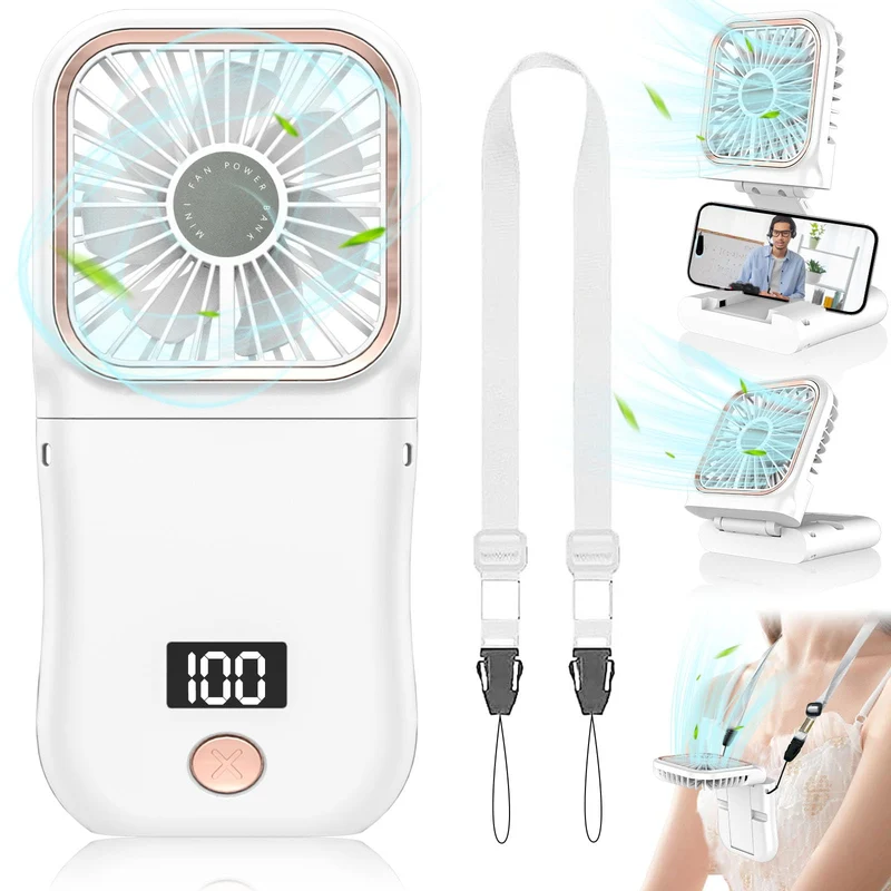 Ventilatore Portatile a Batteria 4000mAh, Mini Ventilatore a Mano Pieghevole con Aroma e Supporto Telefono, Display LED e 3 Velocità, Autonomia 8 Ore, per Viaggio, Mezzi Pubblici e Amanti Profumi