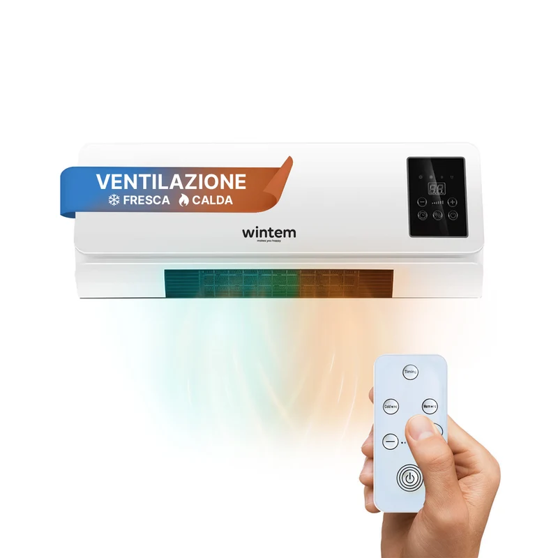 Termoventilatore Elettrico Leggero 2000W a Parete con Telecomando e Timer 6 ore