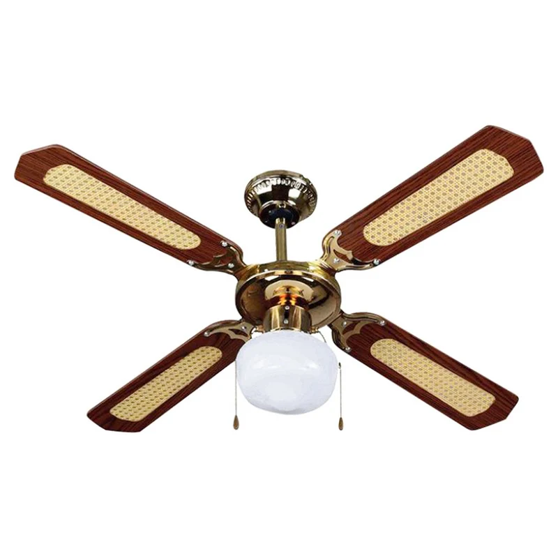 Ventilatore a soffitto vintage con 4 pale in legno e luce 60 w Ø 107 cm Noce