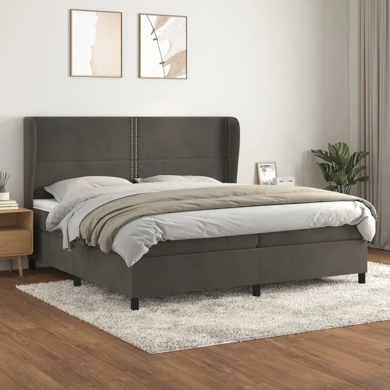 Giroletto a Molle con Materasso Grigio Scuro 200x200 cm Velluto 3129172