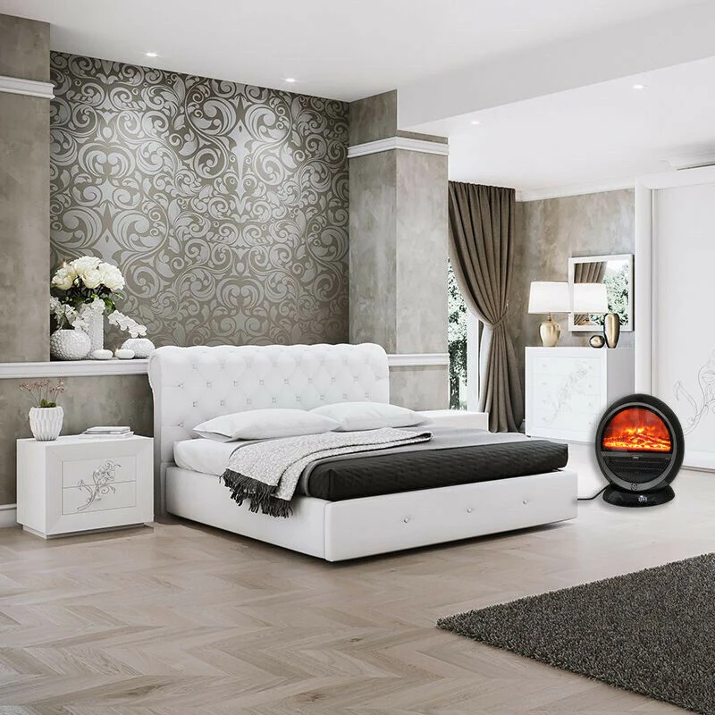 Termoventilatore elettrico da terra con fiamma finta e vetro temperato da 1500 W