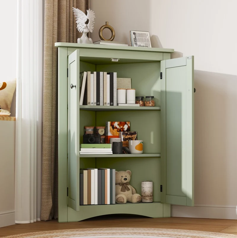 Mobile angolare da bagno verde con 2 ante; 3 ripiani; 61;5 x 80 cm in MDF