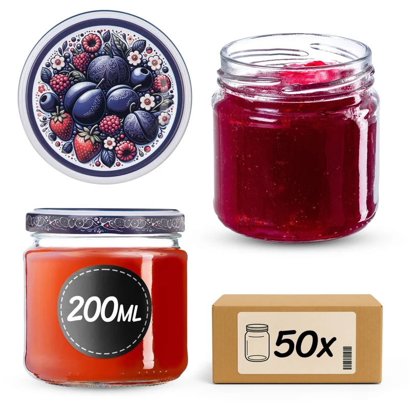 Barattoli per conserve KADAX Lerma 200ml 50 pezzi 66mm + coperchi "Bouquet di frutta"