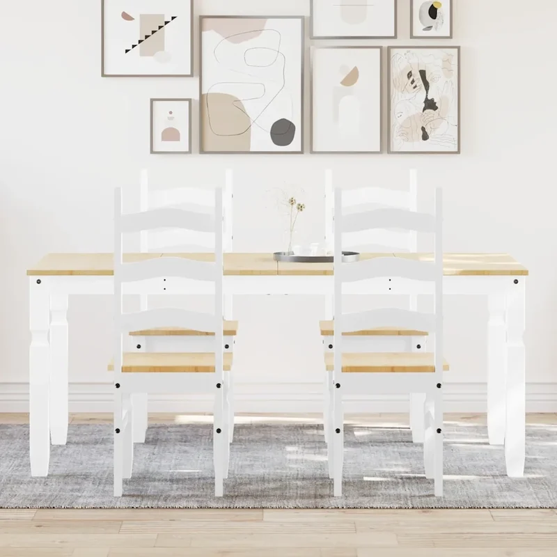 Set da Pranzo 5 pz Panama Bianco in Legno Massello di Pino 3345211