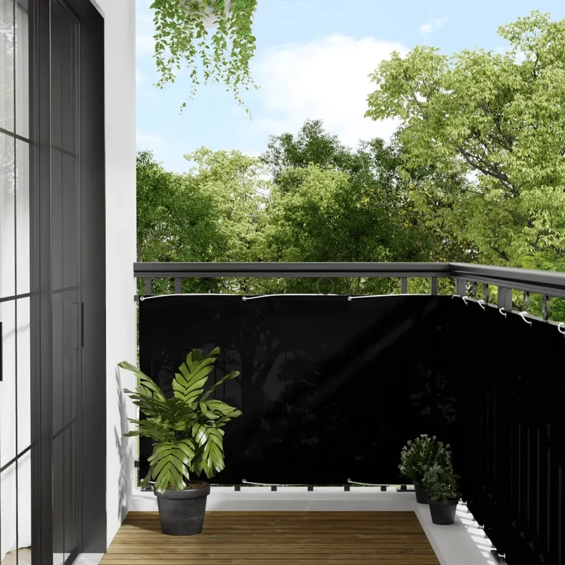 Paravento da Balcone Nero 90x1000 cm 100% Poliestere Oxford 4000370