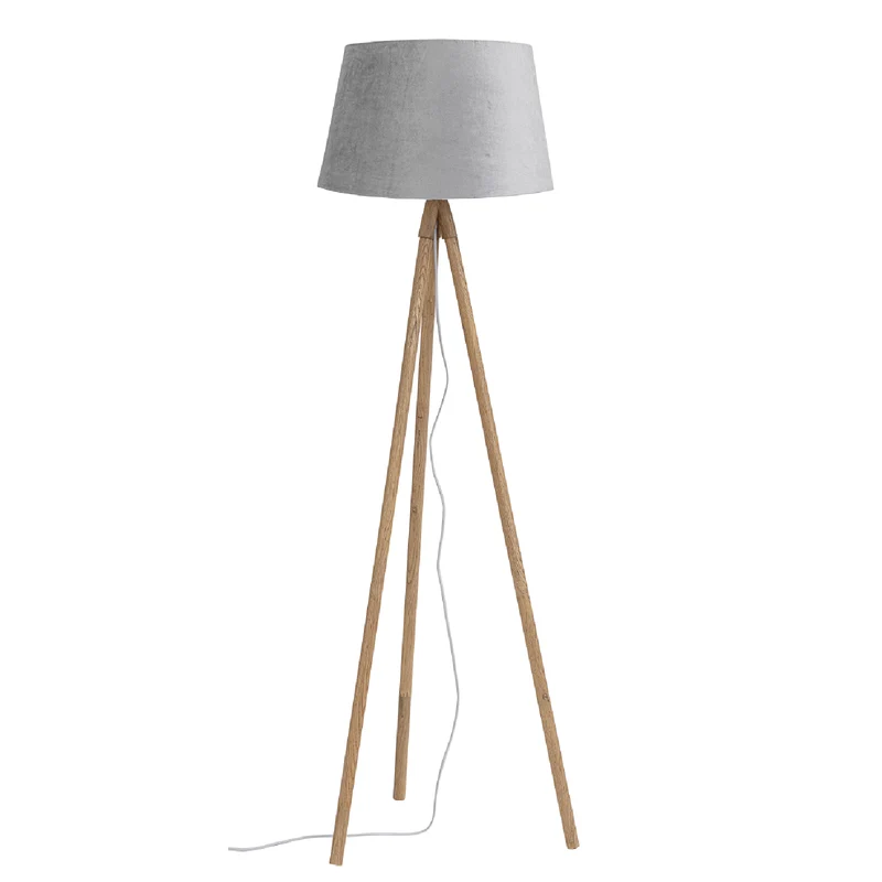 Piantana wallas treppiede in legno di quercia paralume di terital effetto velluto h 152 cm