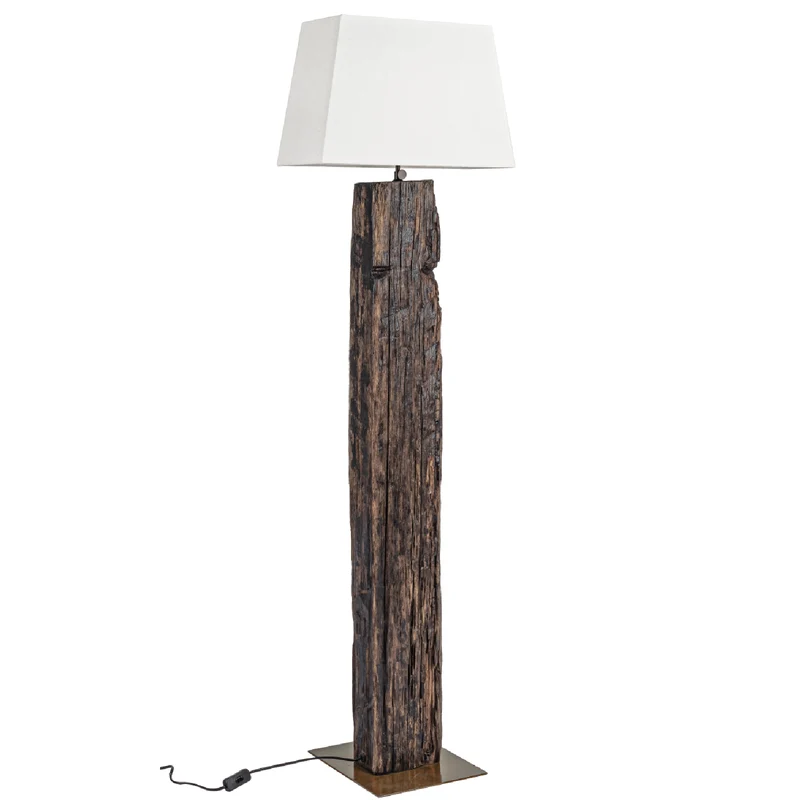 Piantana hugo in legno di teak riciclato ottone-bianco h 155