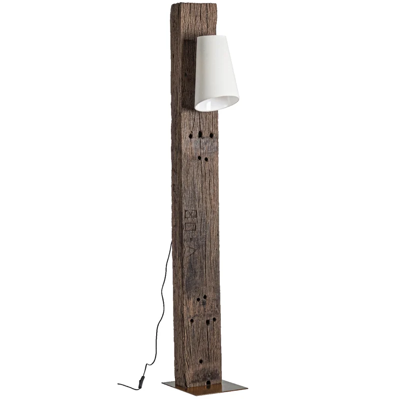 Piantana cocoon ottone-bianco in legno di teak riciclato h 200