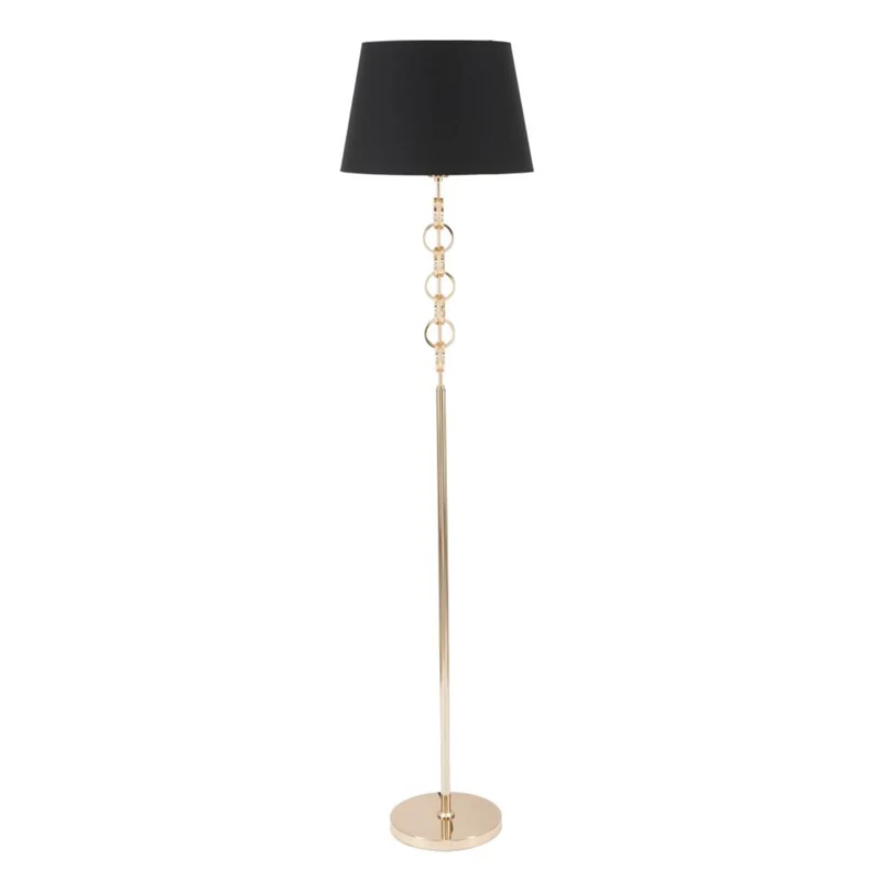 Lampada da terra struttura in metallo color oro e tessuto color nero per interni