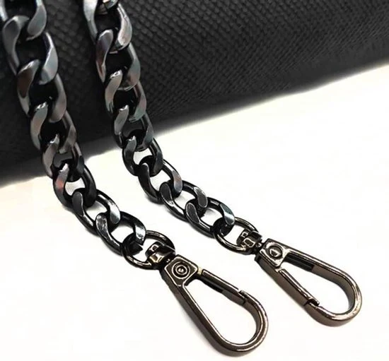 Zacchetto metallico - Zacchetto - Cinturino per spalla - Larghezza 9,5 mm - Fai da te - Cinturino intrecciato - Alluminio - Borse a mano - Borsa per spalla - Portafoglio - Nero - 120 cm.