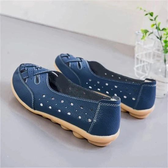 Scarpe da donna - Comode - Casual - Tacco basso - Donna - Blu marino - Pelle - Mocassini da cavallo - Flats - Adatte per camminare - Adatte per 40,5 EU.