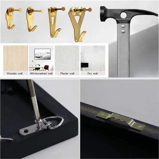 Kit di Appeso per Foto - Accessori Completi - Argento - Adatto per Cornici Fotografiche Specchi Dipinti - 230 pezzi
