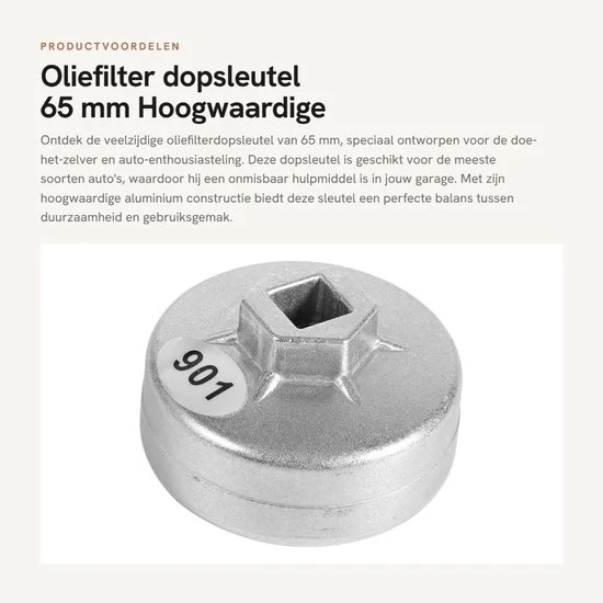 Chiave per filtro olio 65 mm - Costruzione in alluminio - Finestra cromata - Cappuccio poligonale - Resistente allo shock - Adattamento perfetto - Chiave filtro