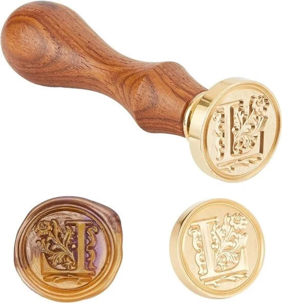 Set di timbri in legno per cartelle con alfabeto in rilievo, maniglia in legno e timbri postali in rame - Lettera L - 25x14mm - DIY - Adatto per album di cartelle - Colore marrone