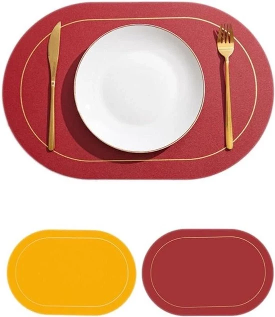 Tavolo ovale con placchette da tavolo - eetonderlegger - Rosso - Accessorio da cucina - Adatto per la decorazione della tavola - Facile da pulire - Resiste al calore - 6 pezzi