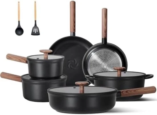 Set di pentole ceramici 17 in 1 - con maniglie rimovibili - tutti gli stufini - nero
