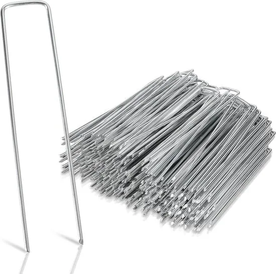 300 Stuks - 15x2,5cm - Anziani per il terreno in acciaio zincato - Ø2,8mm - Impacco di erbe - per fissare il telo di drenaggio, il telo di giardino, la recinzione, l'erba sintetica, le pellicole - Anziani U-stabili per il terreno