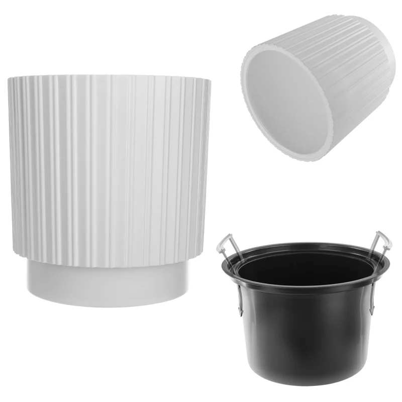 Vaso da fiori KADAX da 30 cm con coperchio e inserto, in plastica bianca.