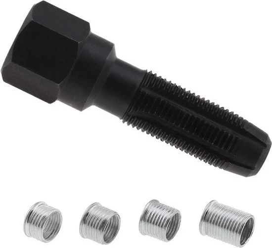 Kit di attrezzi - Rethread per candela - 5 pezzi - Helicoil filo di rame di inserimento - Ruotino per allargare - per candele da 14mm - testa di cilindro - compatibile con marche