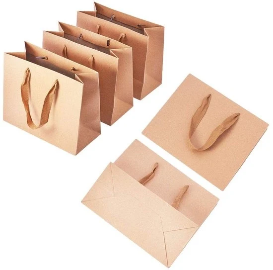 Sacchettoni rettangolari in carta Kraft - Sacchetti di regalo con cordoncino in nylon - 22x18x10cm - Imballo festivo - Adatti per regali - Aspetto naturale.