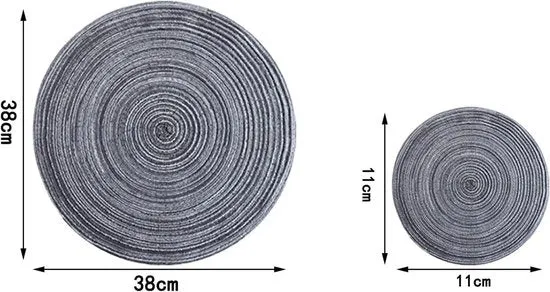 Tavolo da Cucina - Piatto e Sottopiatto - Resistente al Calore - Grigio - Cucina - Tavolo da Pranzo - Fatto di Cotone - Adatto a Tutti i Tavoli - Set di 6 Piatto e Sottopiatto, Piatto Ronde 30 cm e Sottopiatto 11 cm, Lavabile.