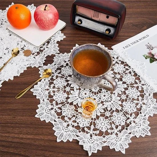 Grembiuli a Pizzo Ronde - Decorazione da Tavola Manuale - 35 cm - Sostegni - Piatti e Piatte Placemats - Pizzo Pizzo Orlo Grembiule - Decorazione per Tavola per Matrimonio, Tè e Cene - Adatto per 4 pezzi - Miele