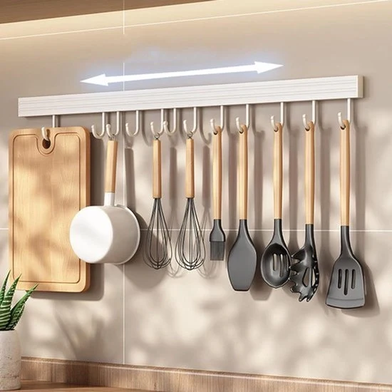 Hanger da Parete per Cucina, Ossidrante Supporto per Cucina in Alluminio per Contenitore di Cucina, Facile da Installare, Hanger per Utensili da Cucina per Snodo per Tavolo da Cucina (6 Ganci 30cm)