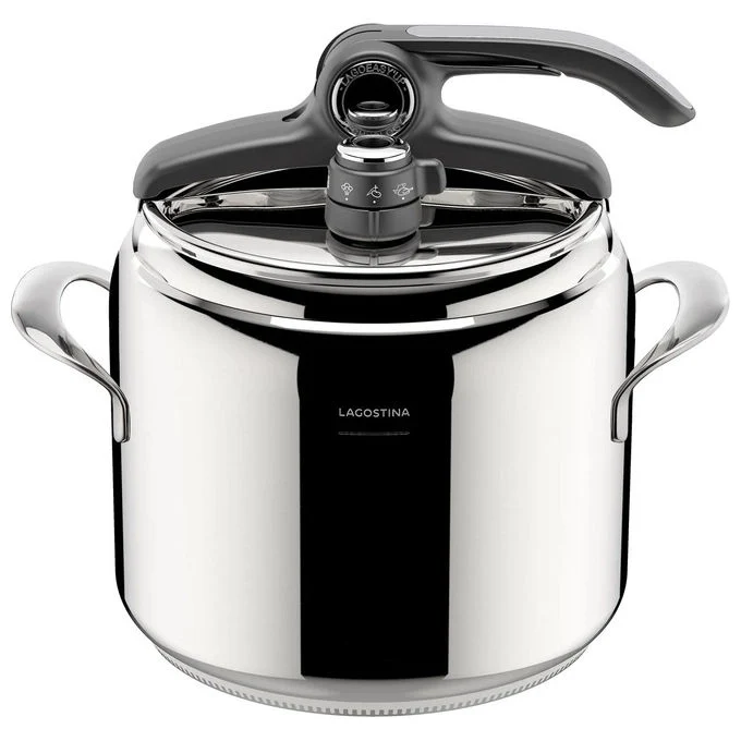 Lagostina 012022010509 Diva Schnellkochtopf 9 L Acciaio Inox 18-10 con Sistema Lagoeasy'up Doppio Valvola di Sicurezza colore Silber