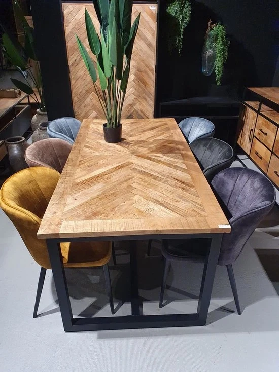 Tavolo da pranzo in legno di mango e metallo, 200x90x76 cm