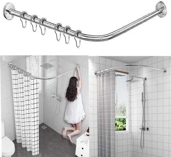 Stang per tenda doccia a L, senza fori, in acciaio inox - 75-95 cm