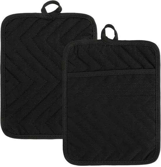 Pannellapponi in cotone con tasca - resistente al calore - 2 pezzi - nero - 18,5 x 22,4 cm