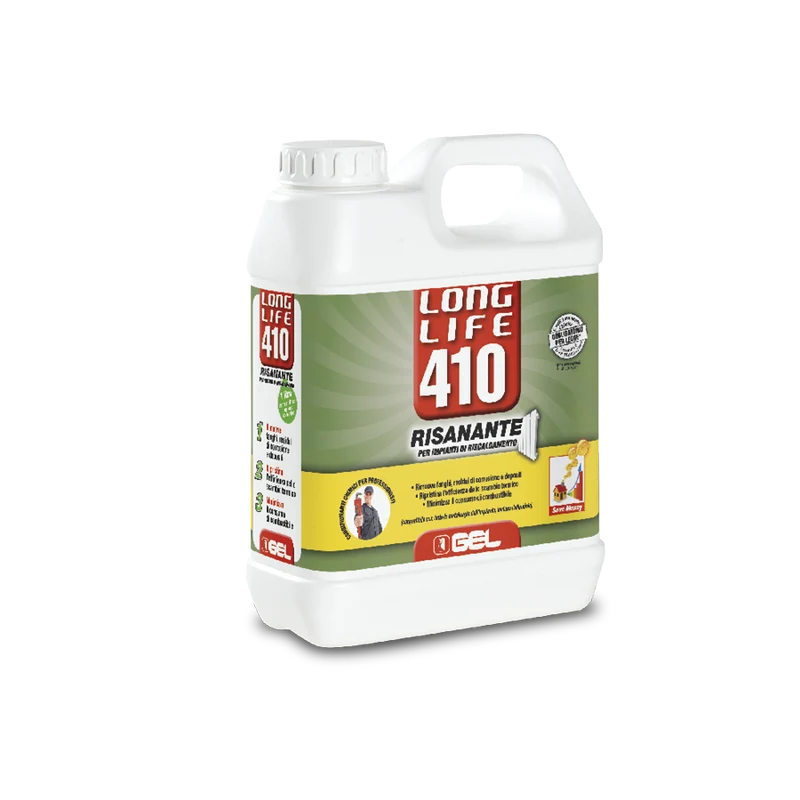 LONG LIFE 410 RISANANTE PER IMPIANTI TERMICI A RADIATORI O SOTTOPAVIMENTO PARZIALMENTE COMPROMESSI GEL