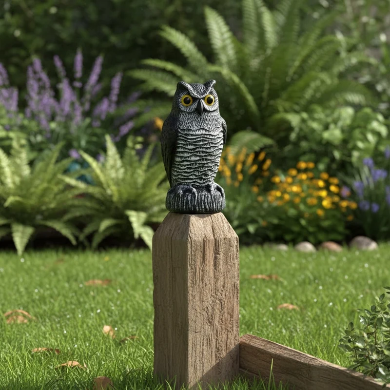 Halloween Garden Figurine, Garden Owl Bird Deterrent, Realistic, with Stake Base