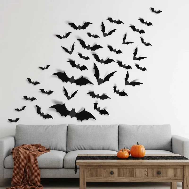 Halloween Wall Decorations 3D Bats Three-Dimensional Stickers for Home and Windows
