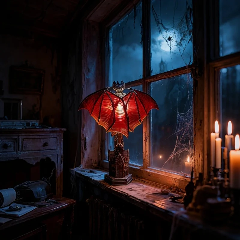Halloween Gothic Table Lamp with Bat Shade for Interior Decoration