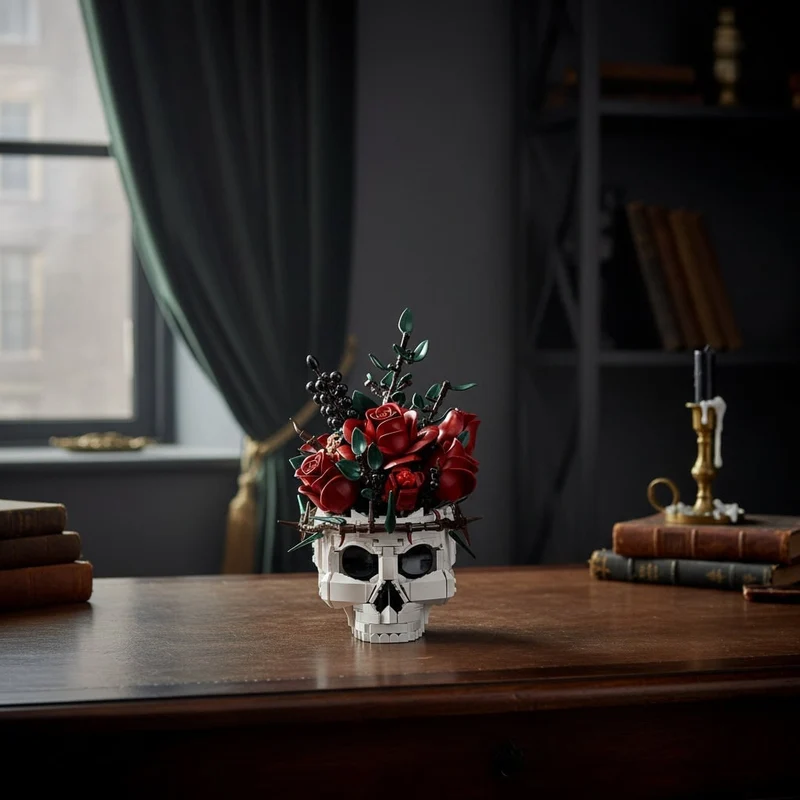 Halloween Magnetic and Construction Blocks for Children with a Skull and Roses, Over 1,000 Pieces