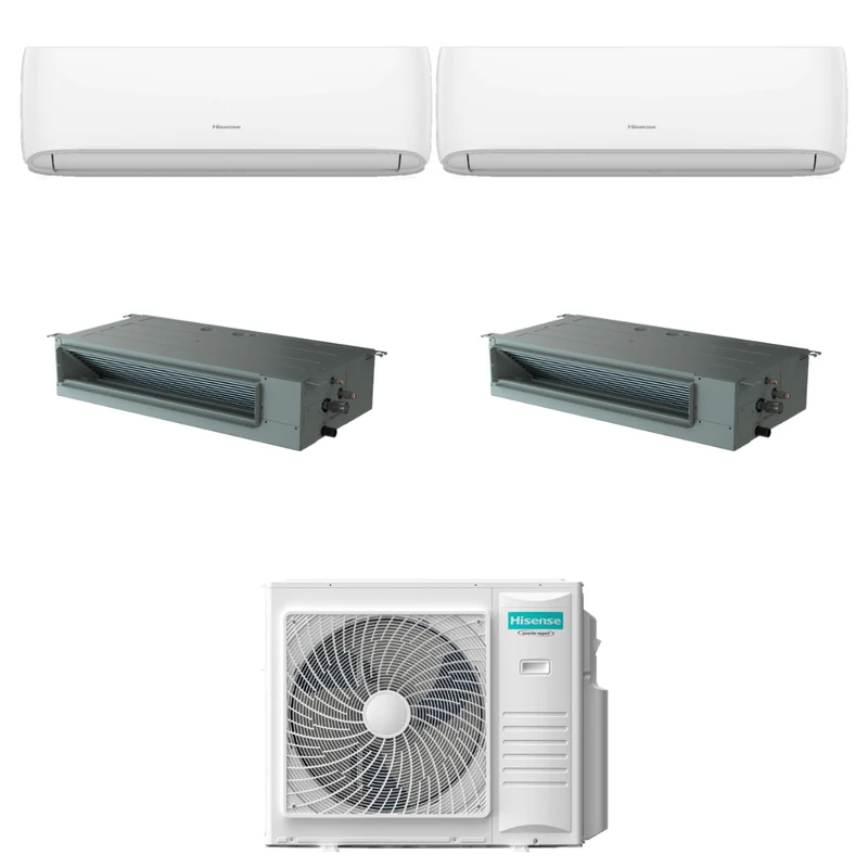 Condizionatore Climatizzatore Hisense Quadri Split Inverter Canalizzato ADT 9000+9000+ Hi-Comfort 7000+7000 Con 4AMW81U4RJC Wi-Fi Optional - Comandi Incluso