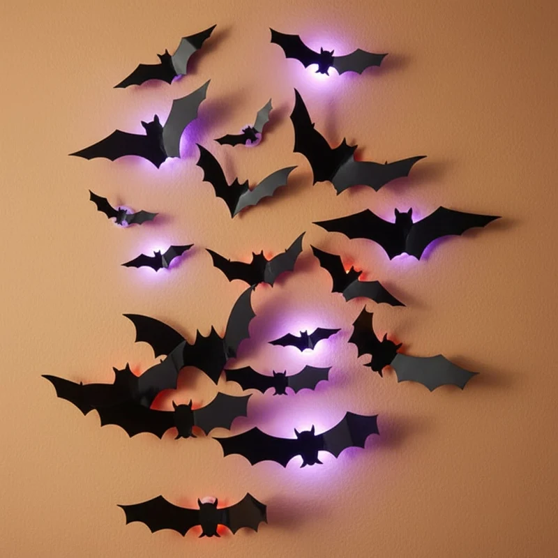 Halloween 3D Bat Decorations for Walls with LED Lighting for Home and Garden