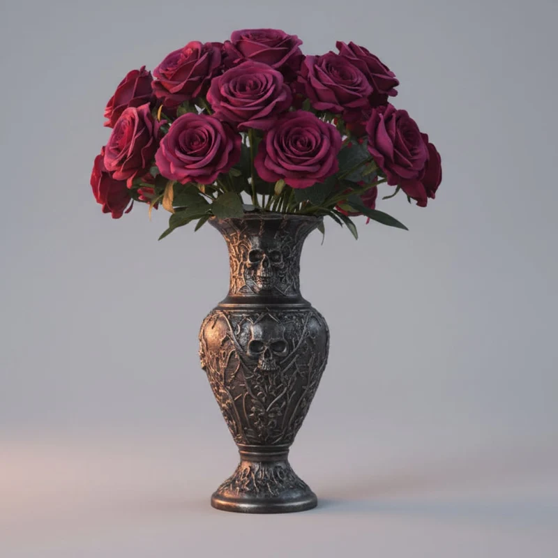 Halloween Artificial Flowers Roses Like Real Ones for a Vase with Realistic Leaves and Open Blooms