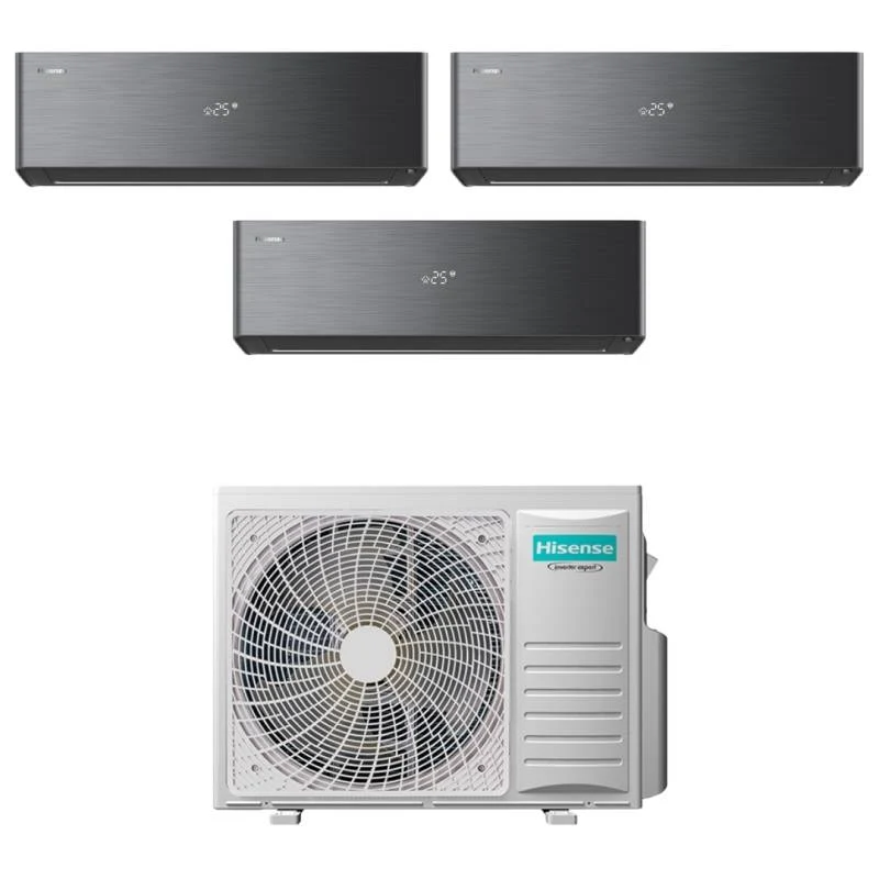 Condizionatore Climatizzatore Hisense Trial Split Inverter R-32 Serie Energy Pro X Black 12000+12000+12000 BTU Con 3AMW72U4RJC Wi-Fi Integrato 12+12+12