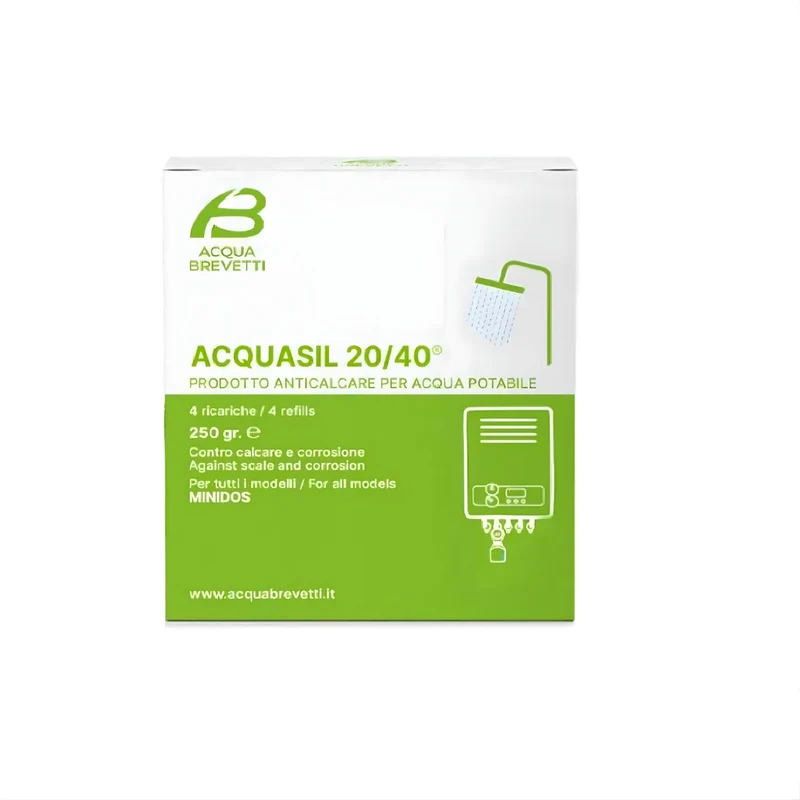Acqua Brevetti Confezione 4 Ricariche Liquido Anticorrosivo e Antincrostante per Pompe Minidos ACQUASIL 20/40 250 gr. - Cod. PC200