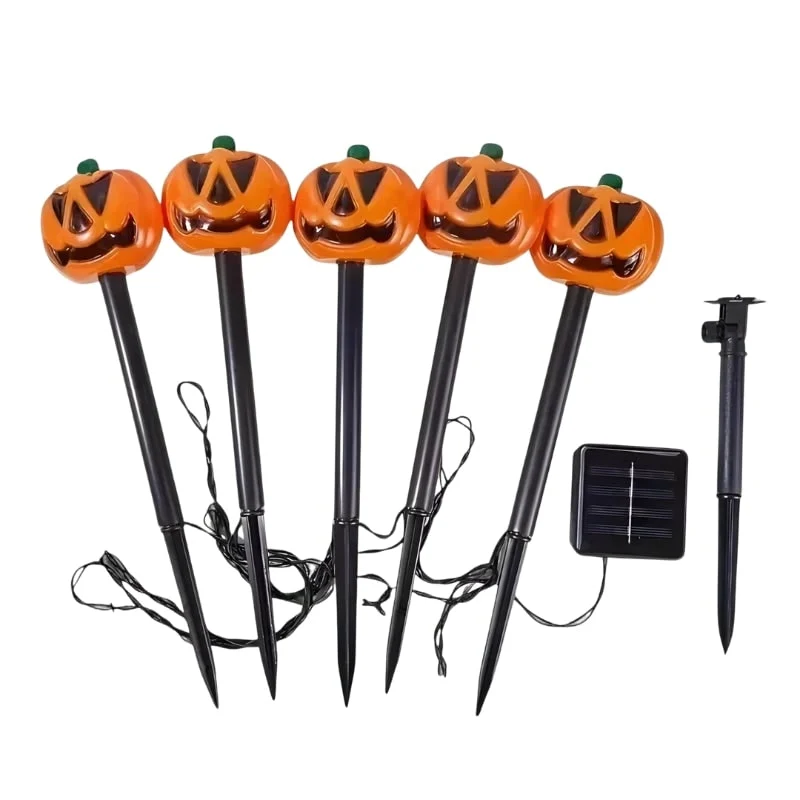 Halloween Solar Garden Lights in Pumpkin Shapes, Set of 5 for Garden Decoration