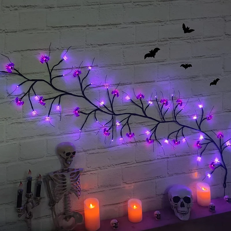 Halloween LED Garland with Bat and Pumpkin Branches for Indoor and Garden Decorations